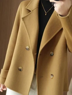 Women's Winter Blazer Coat Fall Double Breasted Lapel Jacket Wool Blend Short Coat with Pockets Warm Black White Camel