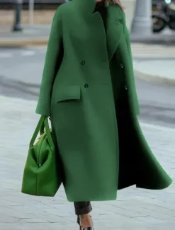 Women's Winter Coat Coat Cloak / Capes Windproof Warm Pocket Casual Street Style Plain Vacation Work Street Daily Wear Single Breasted Turndown Loose Fit Long Sleeve Outerwear Red Blue Green Fall