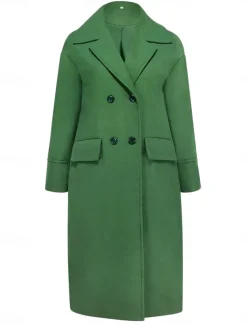 Women's Winter Coat Coat Cloak / Capes Windproof Warm Pocket Casual Street Style Plain Vacation Work Street Daily Wear Single Breasted Turndown Loose Fit Long Sleeve Outerwear Red Blue Green Fall