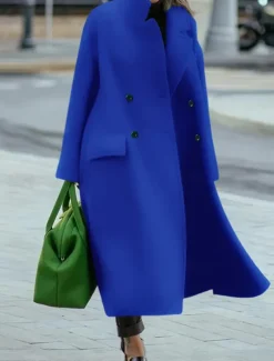 Women's Winter Coat Coat Cloak / Capes Windproof Warm Pocket Casual Street Style Plain Vacation Work Street Daily Wear Single Breasted Turndown Loose Fit Long Sleeve Outerwear Red Blue Green Fall