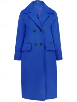 Women's Winter Coat Coat Cloak / Capes Windproof Warm Pocket Casual Street Style Plain Vacation Work Street Daily Wear Single Breasted Turndown Loose Fit Long Sleeve Outerwear Red Blue Green Fall