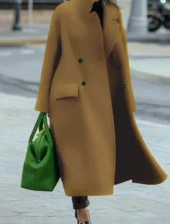 Women's Winter Coat Coat Cloak / Capes Windproof Warm Pocket Casual Street Style Plain Vacation Work Street Daily Wear Single Breasted Turndown Loose Fit Long Sleeve Outerwear Red Blue Green Fall