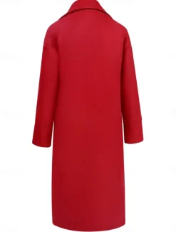 Women's Winter Coat Coat Cloak / Capes Windproof Warm Pocket Casual Street Style Plain Vacation Work Street Daily Wear Single Breasted Turndown Loose Fit Long Sleeve Outerwear Red Blue Green Fall