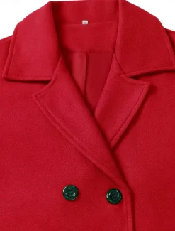 Women's Winter Coat Coat Cloak / Capes Windproof Warm Pocket Casual Street Style Plain Vacation Work Street Daily Wear Single Breasted Turndown Loose Fit Long Sleeve Outerwear Red Blue Green Fall