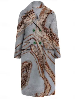 Women's Winter Coat Coat Cloak / Capes Windproof Warm Work Street Daily Wear Vacation Pocket Single Breasted Turndown Casual Street Style Color Marble Gradient Loose Fit Outerwear Fall Winter