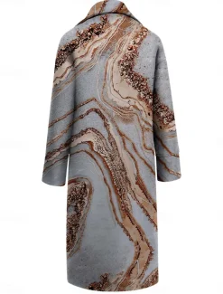 Women's Winter Coat Coat Cloak / Capes Windproof Warm Work Street Daily Wear Vacation Pocket Single Breasted Turndown Casual Street Style Color Marble Gradient Loose Fit Outerwear Fall Winter