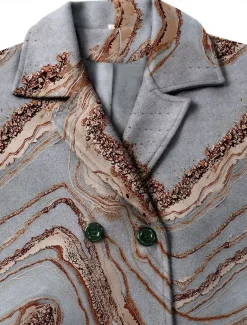 Women's Winter Coat Coat Cloak / Capes Windproof Warm Work Street Daily Wear Vacation Pocket Single Breasted Turndown Casual Street Style Color Marble Gradient Loose Fit Outerwear Fall Winter