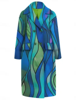 Women's Winter Coat Coat Cloak / Capes Windproof Warm Pocket Casual Street Style Color Block Vacation Work Street Daily Wear Single Breasted Turndown Loose Fit Long Sleeve Outerwear Blue Fall Winter