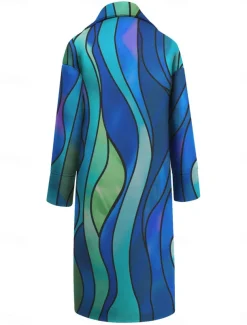 Women's Winter Coat Coat Cloak / Capes Windproof Warm Pocket Casual Street Style Color Block Vacation Work Street Daily Wear Single Breasted Turndown Loose Fit Long Sleeve Outerwear Blue Fall Winter