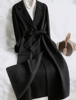 Women's Winter Coat Coat Warm Breathable Pocket With Belt Active Fashion Comfortable Street Style Solid Color Outdoor Vacation Daily Wear Going out Single Breasted Long Turndown Regular Fit Long