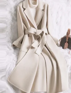 Women's Winter Coat Coat Warm Breathable Pocket With Belt Active Fashion Comfortable Street Style Solid Color Outdoor Vacation Daily Wear Going out Single Breasted Long Turndown Regular Fit Long