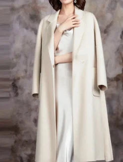 Women's Winter Coat Coat Warm Breathable Pocket With Belt Active Fashion Comfortable Street Style Solid Color Outdoor Vacation Daily Wear Going out Single Breasted Long Turndown Regular Fit Long