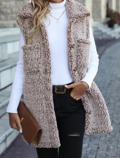 Women's Winter Coat Coat Warm Buttons Casual Street Style Solid Color Vacation Work Daily Wear Single Breasted Turndown Loose Fit Long Sleeve Outerwear Light Pink Black Khaki Fall Winter