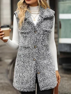 Women's Winter Coat Coat Warm Buttons Casual Street Style Solid Color Vacation Work Daily Wear Single Breasted Turndown Loose Fit Long Sleeve Outerwear Light Pink Black Khaki Fall Winter