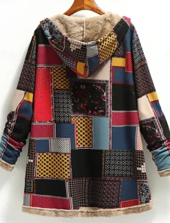 Women's Winter Coat Daily Spring Fall Winter Regular Coat Regular Fit Stylish Vintage Style Jacket Long Sleeve Print Color Block Print Red Green