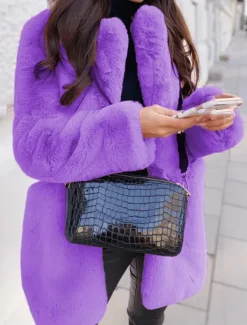 Women's Winter Coat Faux Fur Coat Warm Breathable Outdoor Valentine's Day Street Daily Wear Slim Fit Cardigan Lapel Fashion Daily Casual Solid Color Loose Fit Outerwear Long Sleeve Fall Winter Black