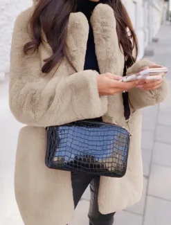 Women's Winter Coat Faux Fur Coat Warm Breathable Outdoor Valentine's Day Street Daily Wear Slim Fit Cardigan Lapel Fashion Daily Casual Solid Color Loose Fit Outerwear Long Sleeve Fall Winter Black