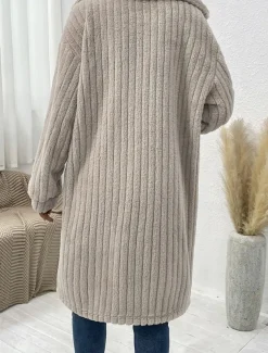 Women's Winter Coat Fleece Jacket Teddy Coat Warm Breathable Pocket Fashion Casual Plain Work Street Single Breasted Long Turndown Loose Fit Long Sleeve Outerwear Brown Dark Grey Beige Fall Winter