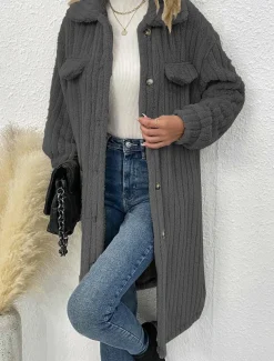 Women's Winter Coat Fleece Jacket Teddy Coat Warm Breathable Pocket Fashion Casual Plain Work Street Single Breasted Long Turndown Loose Fit Long Sleeve Outerwear Brown Dark Grey Beige Fall Winter