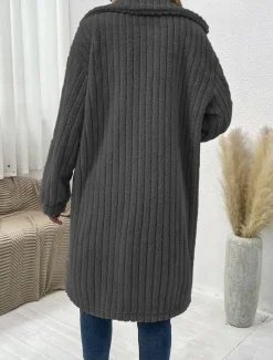 Women's Winter Coat Fleece Jacket Teddy Coat Warm Breathable Pocket Fashion Casual Plain Work Street Single Breasted Long Turndown Loose Fit Long Sleeve Outerwear Brown Dark Grey Beige Fall Winter