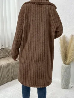 Women's Winter Coat Fleece Jacket Teddy Coat Warm Breathable Pocket Fashion Casual Plain Work Street Single Breasted Long Turndown Loose Fit Long Sleeve Outerwear Brown Dark Grey Beige Fall Winter