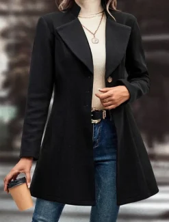 Women's Winter Coat Outdoor Street Daily Wear Fall Winter Regular Coat Regular Fit Thermal Warm Breathable Stylish Casual Jacket Long Sleeve Plain with Pockets Black Apricot Coffee