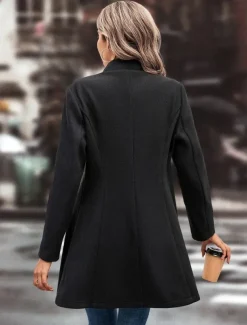 Women's Winter Coat Outdoor Street Daily Wear Fall Winter Regular Coat Regular Fit Thermal Warm Breathable Stylish Casual Jacket Long Sleeve Plain with Pockets Black Apricot Coffee