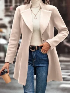 Women's Winter Coat Outdoor Street Daily Wear Fall Winter Regular Coat Regular Fit Thermal Warm Breathable Stylish Casual Jacket Long Sleeve Plain with Pockets Black Apricot Coffee