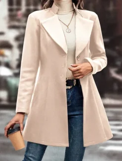 Women's Winter Coat Outdoor Street Daily Wear Fall Winter Regular Coat Regular Fit Thermal Warm Breathable Stylish Casual Jacket Long Sleeve Plain with Pockets Black Apricot Coffee