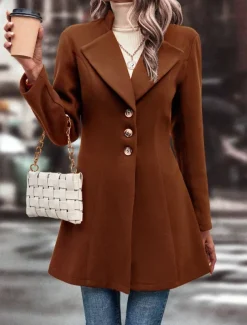 Women's Winter Coat Outdoor Street Daily Wear Fall Winter Regular Coat Regular Fit Thermal Warm Breathable Stylish Casual Jacket Long Sleeve Plain with Pockets Black Apricot Coffee