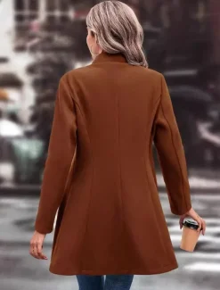 Women's Winter Coat Outdoor Street Daily Wear Fall Winter Regular Coat Regular Fit Thermal Warm Breathable Stylish Casual Jacket Long Sleeve Plain with Pockets Black Apricot Coffee