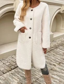 Women's Winter Coat Outdoor Street Daily Wear Fall Winter Long Coat Regular Fit Thermal Warm Breathable Stylish Casual Jacket Long Sleeve Plain with Pockets Army Green Khaki Apricot