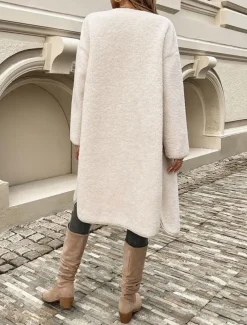 Women's Winter Coat Outdoor Street Daily Wear Fall Winter Long Coat Regular Fit Thermal Warm Breathable Stylish Casual Jacket Long Sleeve Plain with Pockets Army Green Khaki Apricot