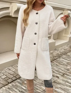 Women's Winter Coat Outdoor Street Daily Wear Fall Winter Long Coat Regular Fit Thermal Warm Breathable Stylish Casual Jacket Long Sleeve Plain with Pockets Army Green Khaki Apricot