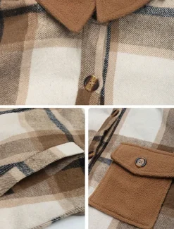 Women's Winter Coat Outdoor Street Daily Wear Fall Winter Long Coat Regular Fit Thermal Warm Breathable Stylish Casual Jacket Long Sleeve Stripes and Plaid with Pockets Print Wine Coffee Gray