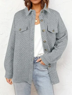 Women's Winter Coat Outdoor Street Daily Wear Fall Winter Regular Coat Regular Fit Thermal Warm Breathable Stylish Casual Jacket Long Sleeve Plain with Pockets Green Gray