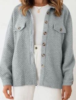 Women's Winter Coat Outdoor Street Daily Wear Fall Winter Regular Coat Regular Fit Thermal Warm Breathable Stylish Casual Jacket Long Sleeve Plain with Pockets Green Gray