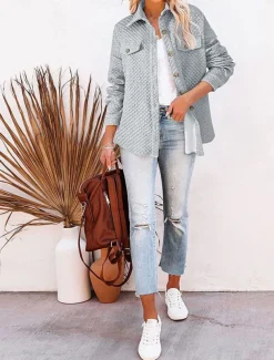 Women's Winter Coat Outdoor Street Daily Wear Fall Winter Regular Coat Regular Fit Thermal Warm Breathable Stylish Casual Jacket Long Sleeve Plain with Pockets Green Gray