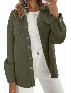 Women's Winter Coat Outdoor Street Daily Wear Fall Winter Regular Coat Regular Fit Thermal Warm Breathable Stylish Casual Jacket Long Sleeve Plain with Pockets Green Gray