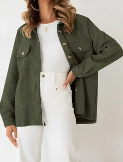 Women's Winter Coat Outdoor Street Daily Wear Fall Winter Regular Coat Regular Fit Thermal Warm Breathable Stylish Casual Jacket Long Sleeve Plain with Pockets Green Gray