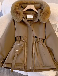 Women's Winter Coat Puffer Jacket Hoodie Jacket Windproof Warm Pocket with Pockets Fur Collar Fashion Street Style Solid Color Vacation Street Daily Wear Going out Zipper Regular Hoodie Regular Fit