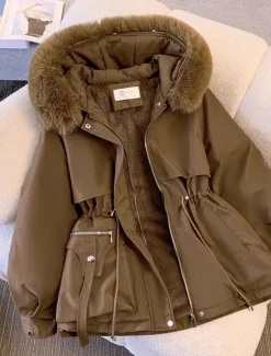Women's Winter Coat Puffer Jacket Hoodie Jacket Windproof Warm Pocket with Pockets Fur Collar Fashion Street Style Solid Color Vacation Street Daily Wear Going out Zipper Regular Hoodie Regular Fit