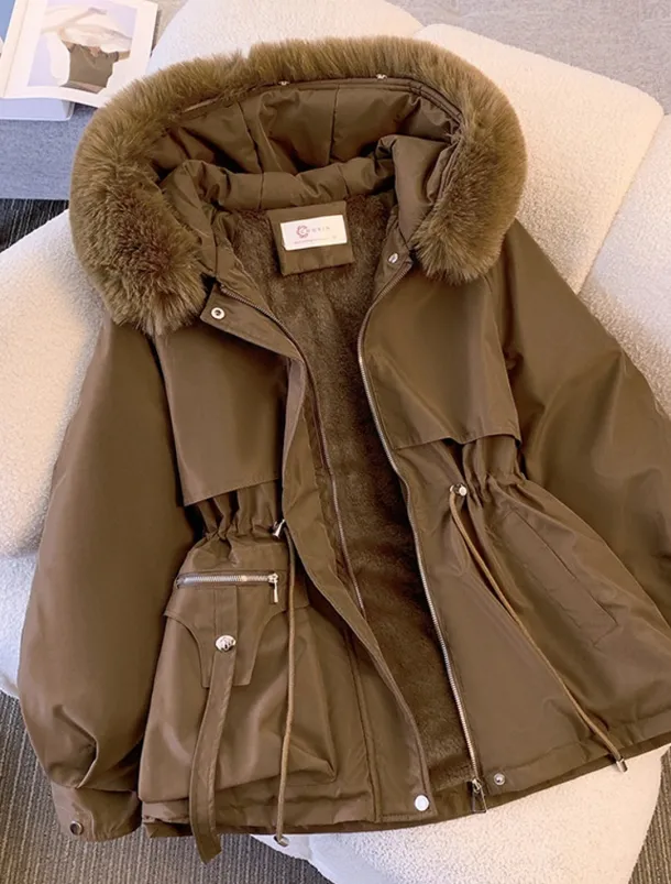 Women's Winter Coat Puffer Jacket Hoodie Jacket Windproof Warm Pocket with Pockets Fur Collar Fashion Street Style Solid Color Vacation Street Daily Wear Going out Zipper Regular Hoodie Regular Fit