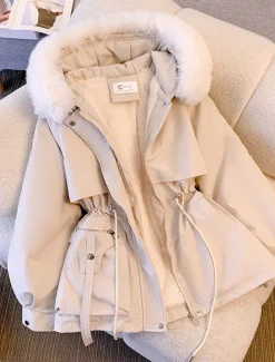Women's Winter Coat Puffer Jacket Hoodie Jacket Windproof Warm Pocket with Pockets Fur Collar Fashion Street Style Solid Color Vacation Street Daily Wear Going out Zipper Regular Hoodie Regular Fit