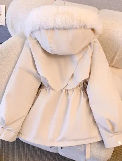 Women's Winter Coat Puffer Jacket Hoodie Jacket Windproof Warm Pocket with Pockets Fur Collar Fashion Street Style Solid Color Vacation Street Daily Wear Going out Zipper Regular Hoodie Regular Fit