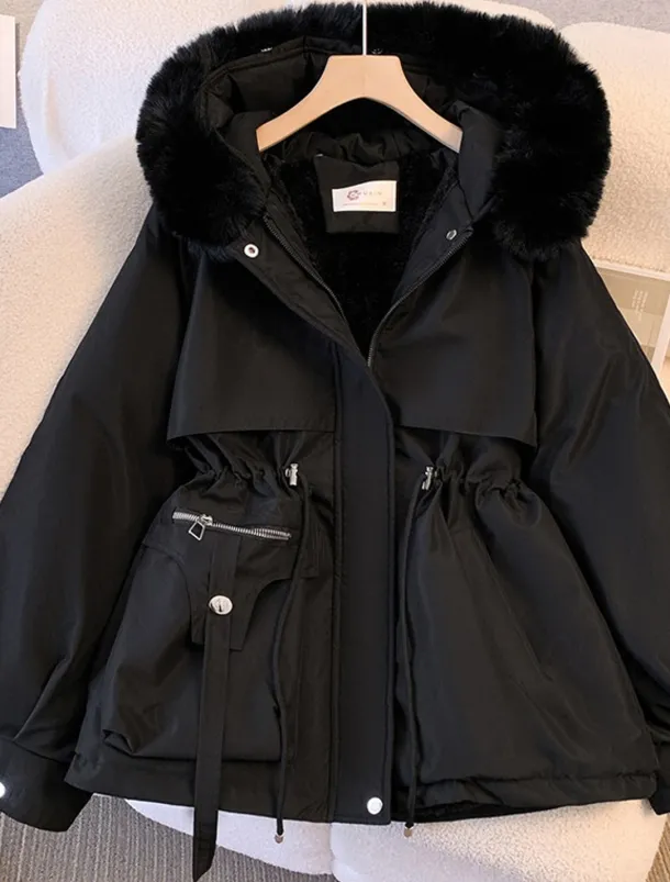 Women's Winter Coat Puffer Jacket Hoodie Jacket Windproof Warm Pocket with Pockets Fur Collar Fashion Street Style Solid Color Vacation Street Daily Wear Going out Zipper Regular Hoodie Regular Fit