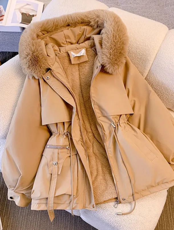 Women's Winter Coat Puffer Jacket Hoodie Jacket Windproof Warm Pocket with Pockets Fur Collar Fashion Street Style Solid Color Vacation Street Daily Wear Going out Zipper Regular Hoodie Regular Fit