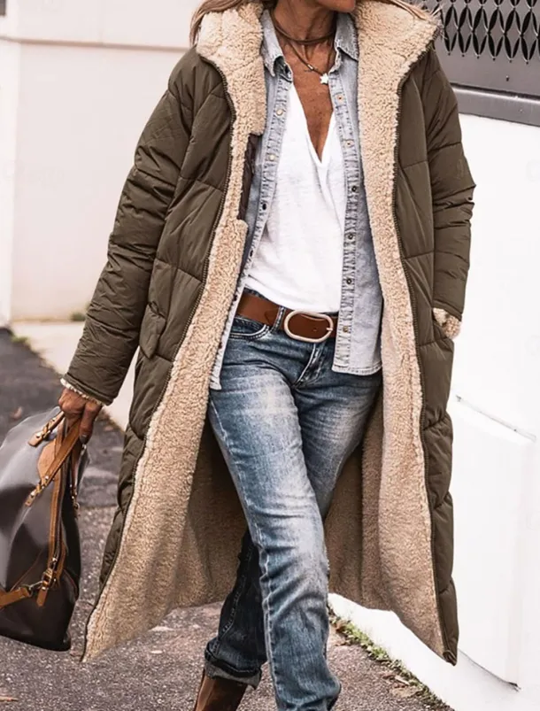 Women's Winter Coat Puffer Jacket Fleece Jacket Coat Outdoor Street Daily Wear Fall Winter Long Coat Regular Fit Thermal Warm Windproof Comtemporary Casual Street Style Jacket Long Sleeve Solid Color