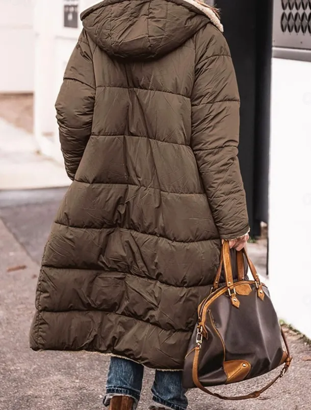 Women's Winter Coat Puffer Jacket Fleece Jacket Coat Outdoor Street Daily Wear Fall Winter Long Coat Regular Fit Thermal Warm Windproof Comtemporary Casual Street Style Jacket Long Sleeve Solid Color