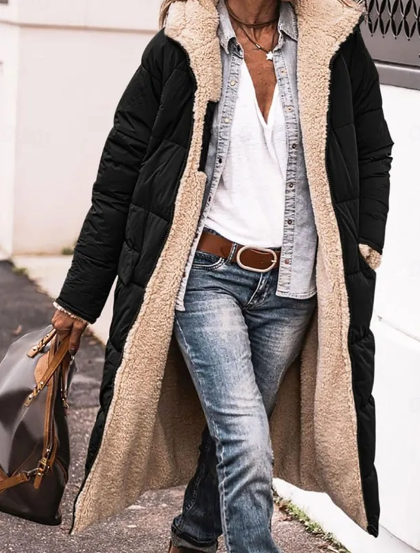 Women's Winter Coat Puffer Jacket Fleece Jacket Coat Outdoor Street Daily Wear Fall Winter Long Coat Regular Fit Thermal Warm Windproof Comtemporary Casual Street Style Jacket Long Sleeve Solid Color